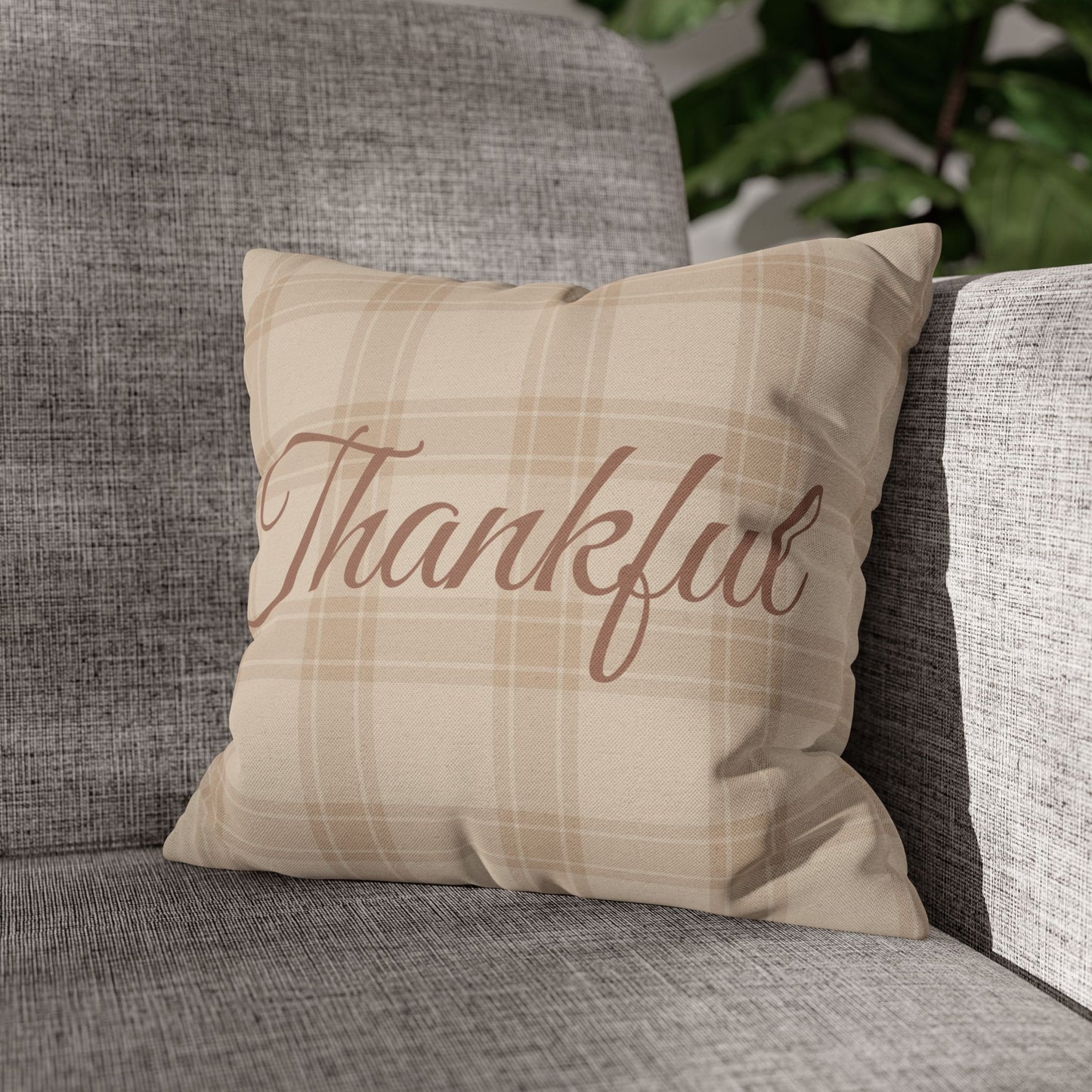 Thanksgiving Thankful Script Classic Plaid Fall Pillowcase