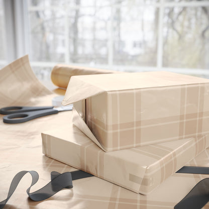Neutral Plaid Wrapping Paper Roll – Beige Grid Gift Wrap for Weddings & Birthdays - Varnish & Vibe