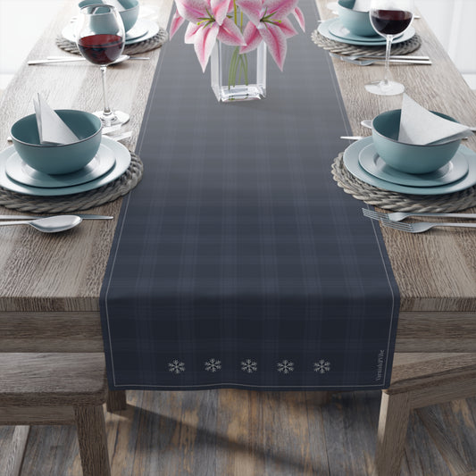 Blue Tartan Snowflakes Table Runner (Cotton, Poly) - Varnish & Vibe