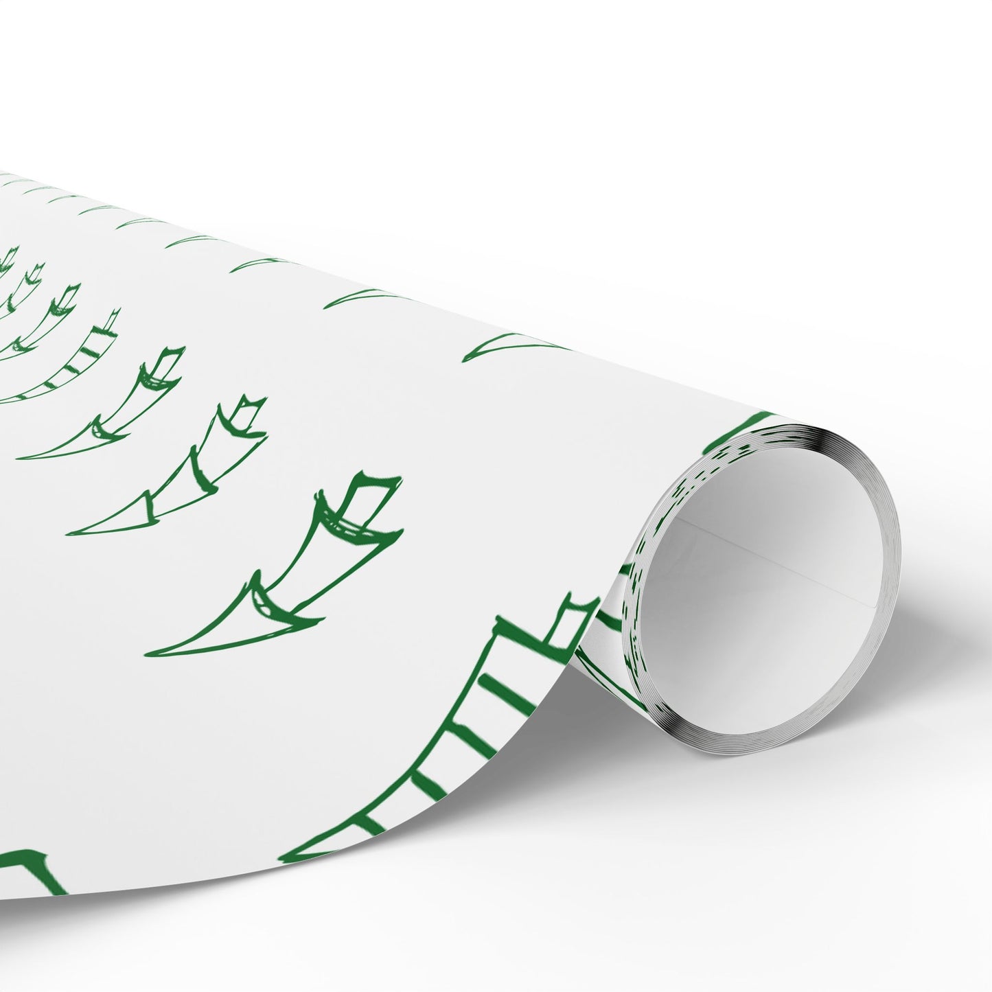 Christmas Tree Pattern Wrapping Paper Roll — Green Sketch Holiday Gift Wrap