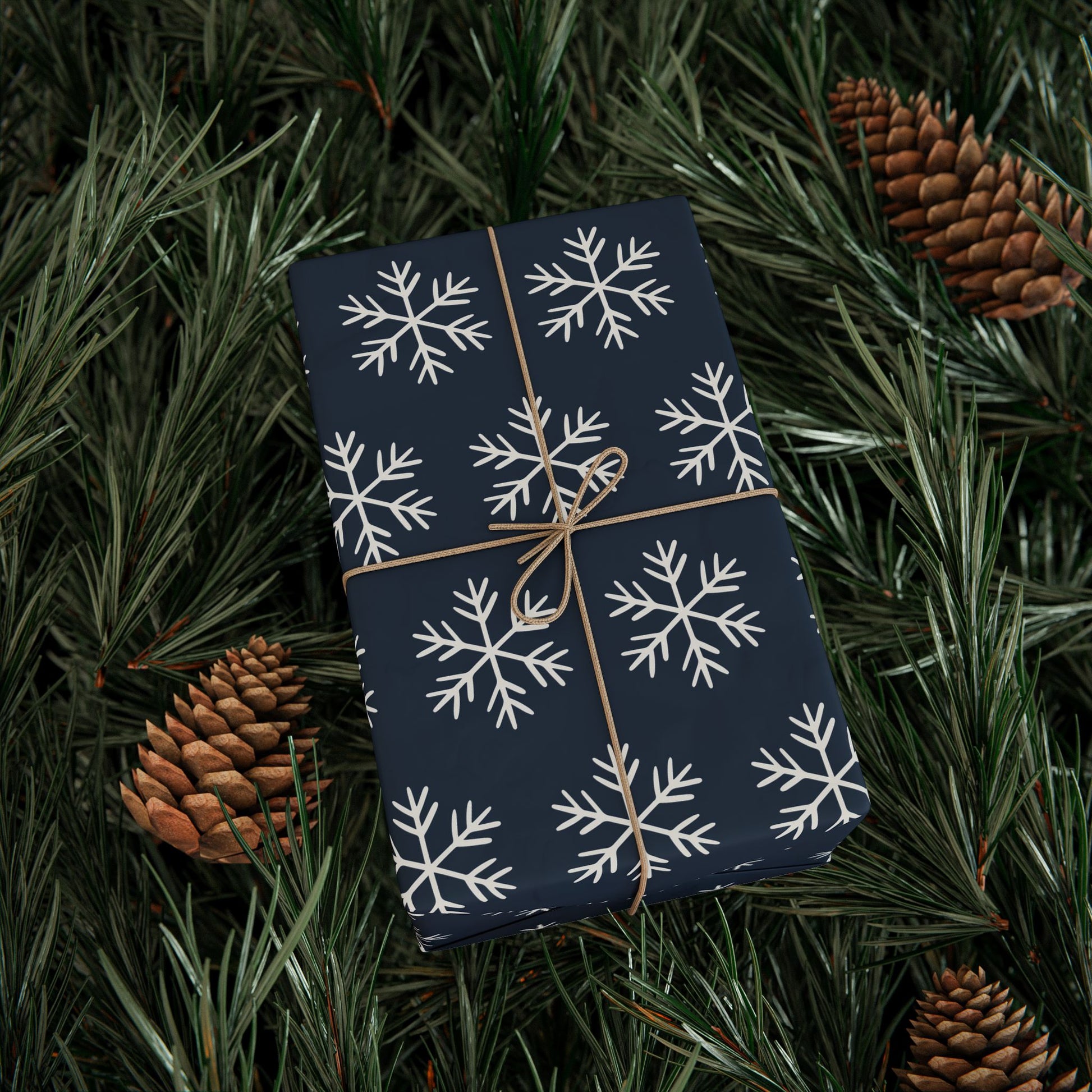 Snowflake Wrapping Paper - Navy Holiday Gift Wrap Roll - Varnish & Vibe