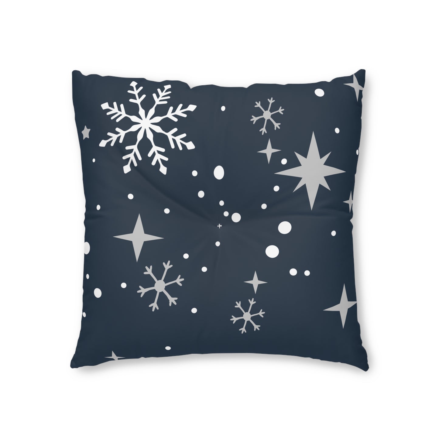 Blue Tartan Snowflakes Tufted Floor Pillow, Square - Varnish & Vibe