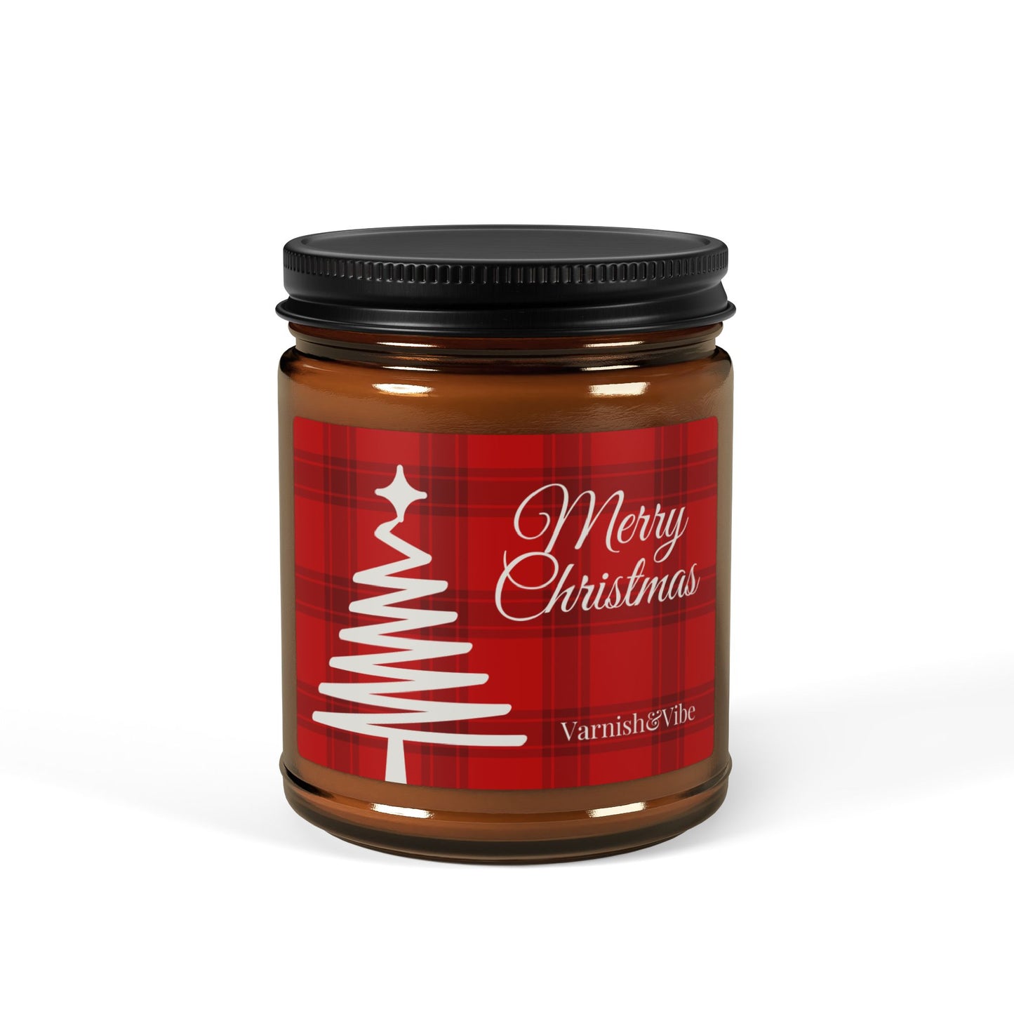 Merry Christmas Scented Soy Candle (Red, Multi-Size, Amber Jar) - Varnish & Vibe