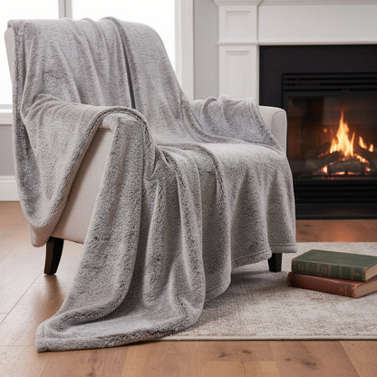 LAUREL 59" X 79" GRAY FAUX FUR PLUSH THROW BLANKET