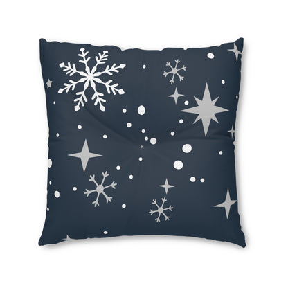 Blue Tartan Snowflakes Tufted Floor Pillow, Square - Varnish & Vibe