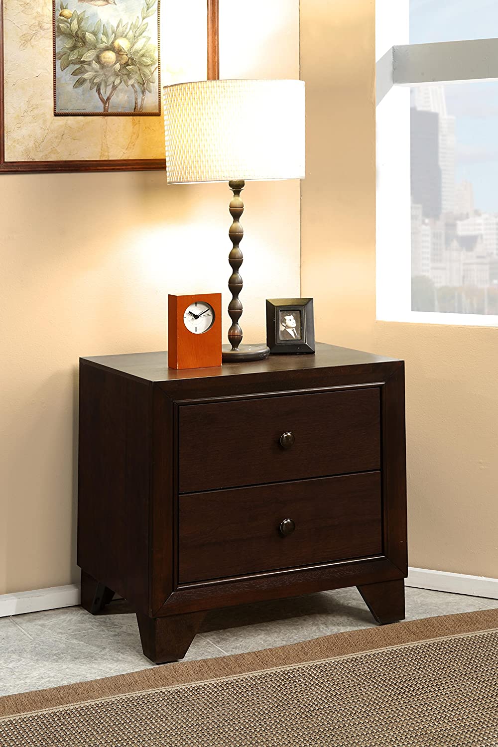 CALABASAS 22" ESPRESSO TWO DRAWERS SOLID WOOD NIGHTSTAND - Varnish & Vibe