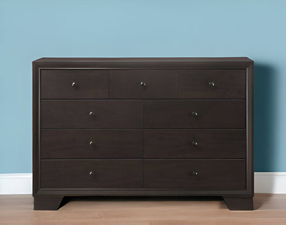 CALABASAS 57" ESPRESSO SOLID AND MANUFACTURED WOOD NINE DRAWER DOUBLE DRESSER - Varnish & Vibe