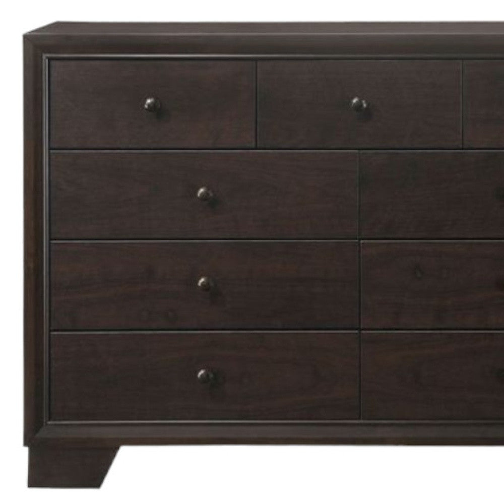 CALABASAS 57" ESPRESSO SOLID AND MANUFACTURED WOOD NINE DRAWER DOUBLE DRESSER - Varnish & Vibe