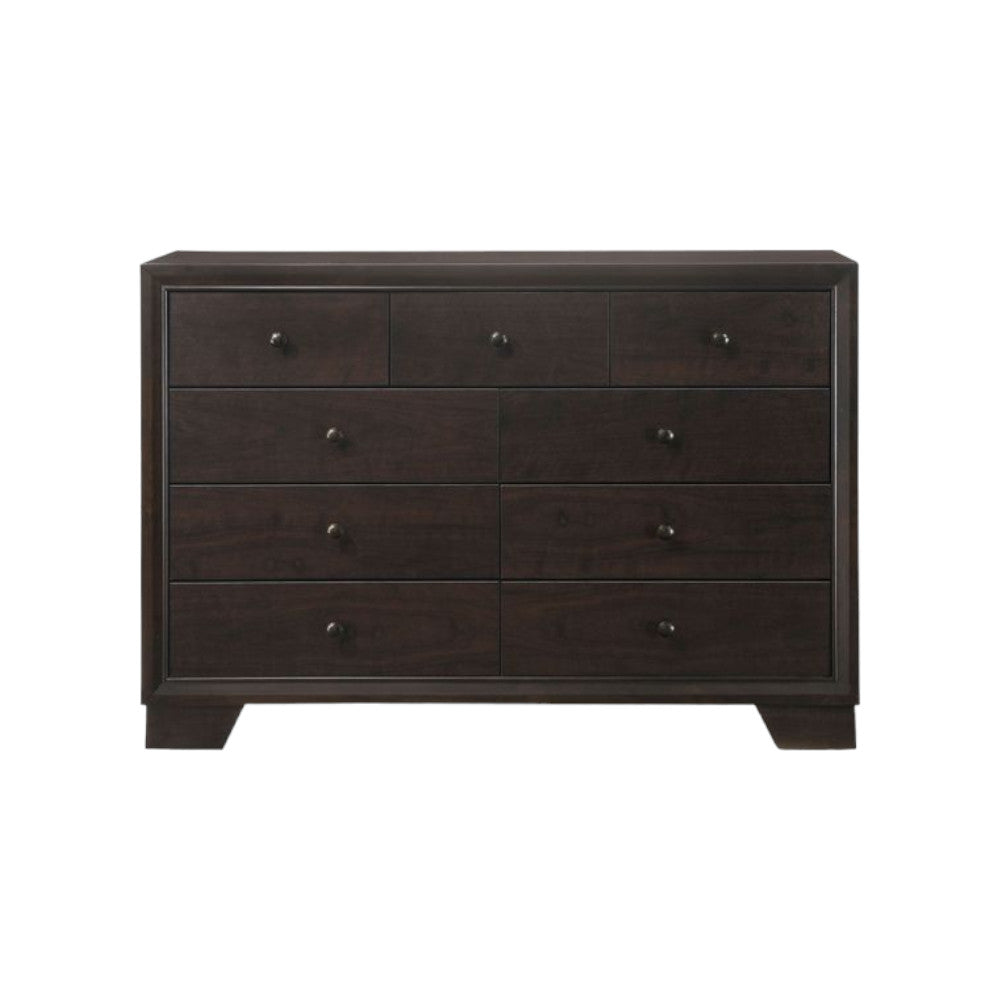 CALABASAS 57" ESPRESSO SOLID AND MANUFACTURED WOOD NINE DRAWER DOUBLE DRESSER - Varnish & Vibe