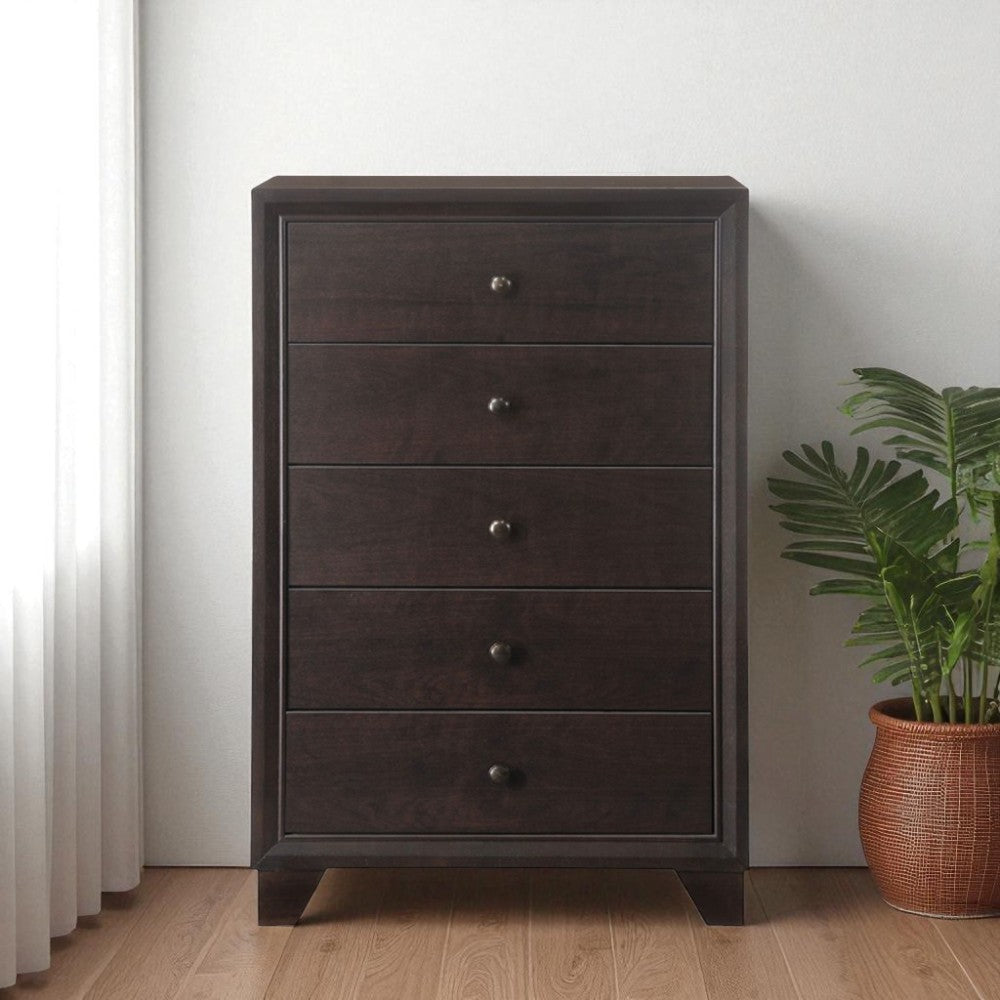 CALABASAS 31" ESPRESSO SOLID WOOD FIVE DRAWER DRESSER - Varnish & Vibe