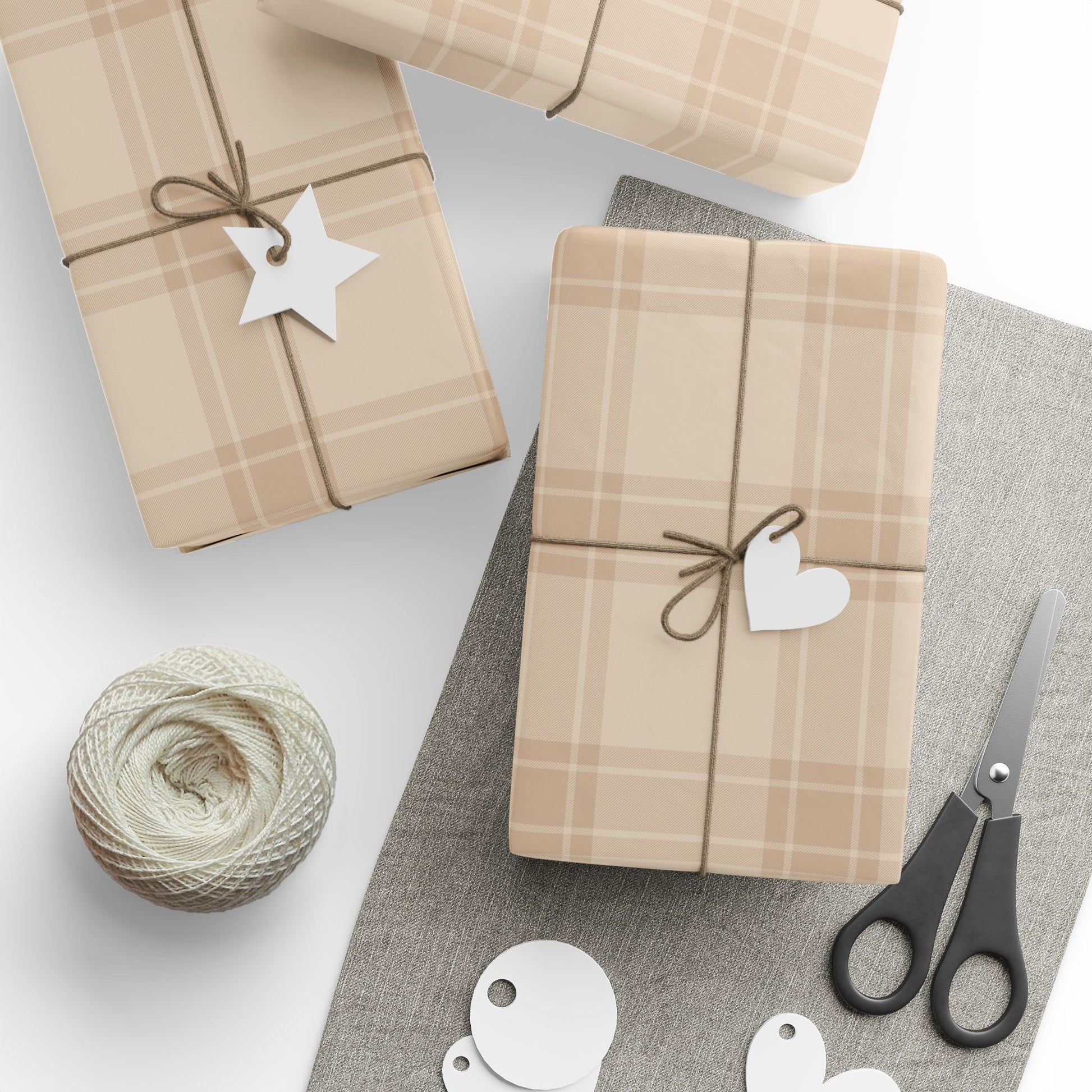 Neutral Plaid Wrapping Paper Roll – Beige Grid Gift Wrap for Weddings & Birthdays - Varnish & Vibe