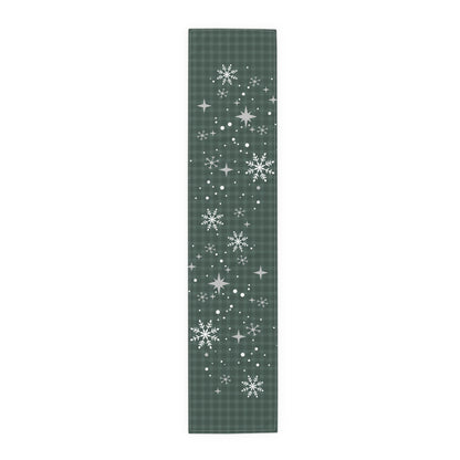 Green Tartan Snowflakes Table Runner (Cotton, Poly) - Varnish & Vibe