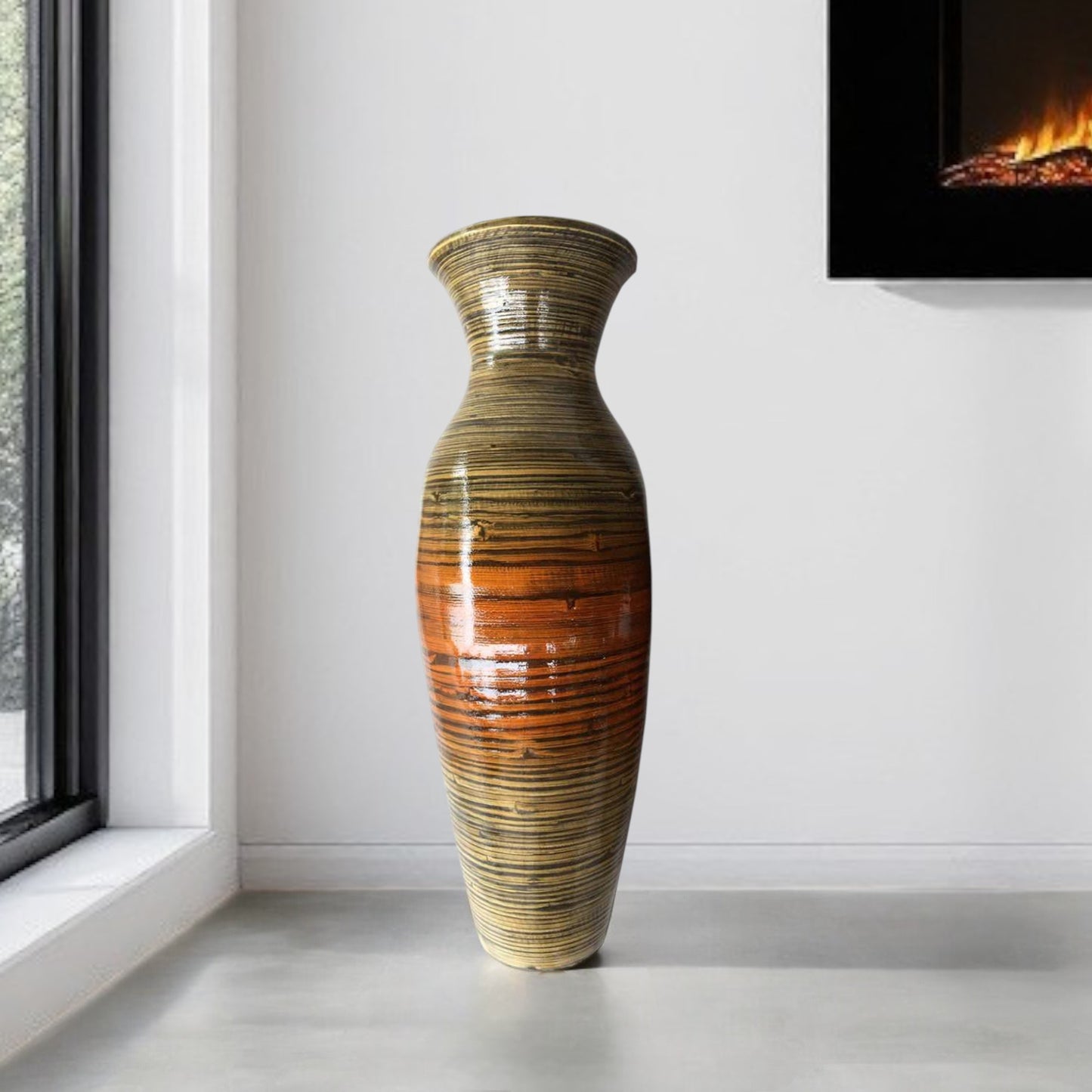 30" GOLD AND BROWN BAMBOO FLOOR VASE