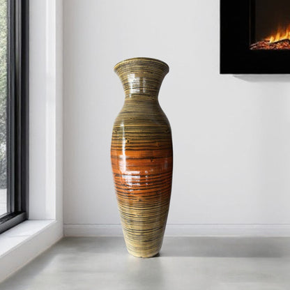 30" GOLD AND BROWN BAMBOO FLOOR VASE