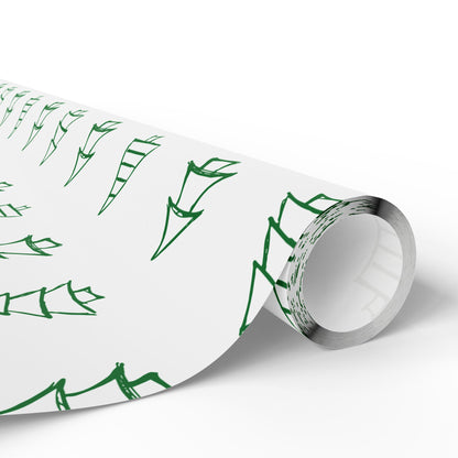 Christmas Tree Pattern Wrapping Paper Roll — Green Sketch Holiday Gift Wrap