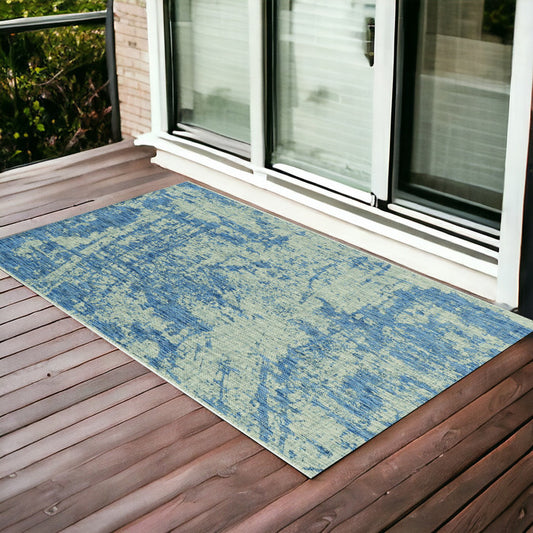 LAKEVIEW 3' x 5' BLUE AND GREEN ABSTRACT OUTDOOR RUG