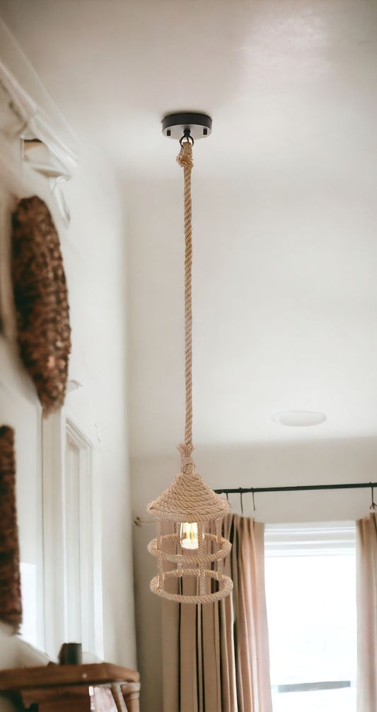 BEIGE AND BLACK IRON AND ROPE CEILING LIGHT - Varnish & Vibe