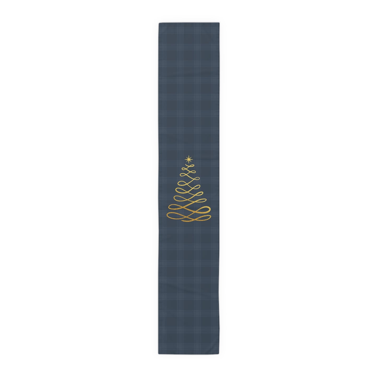 Blue Tartan Christmas Tree Table Runner (Cotton, Poly) - Varnish & Vibe