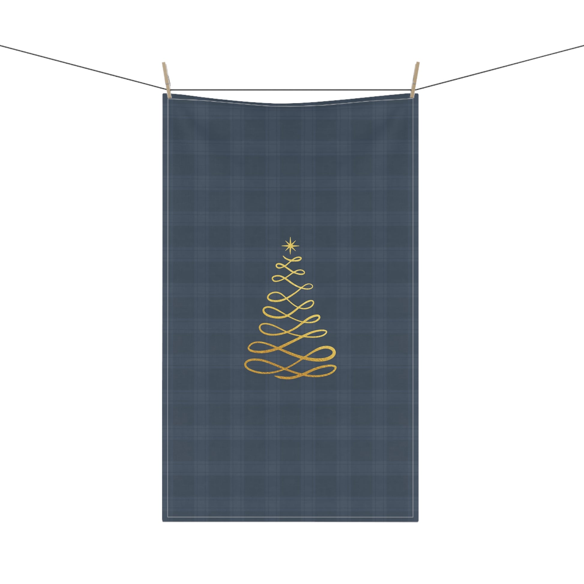 Blue Tartan Christmas Tree Tea Towels (cotton, poly) - Varnish & Vibe