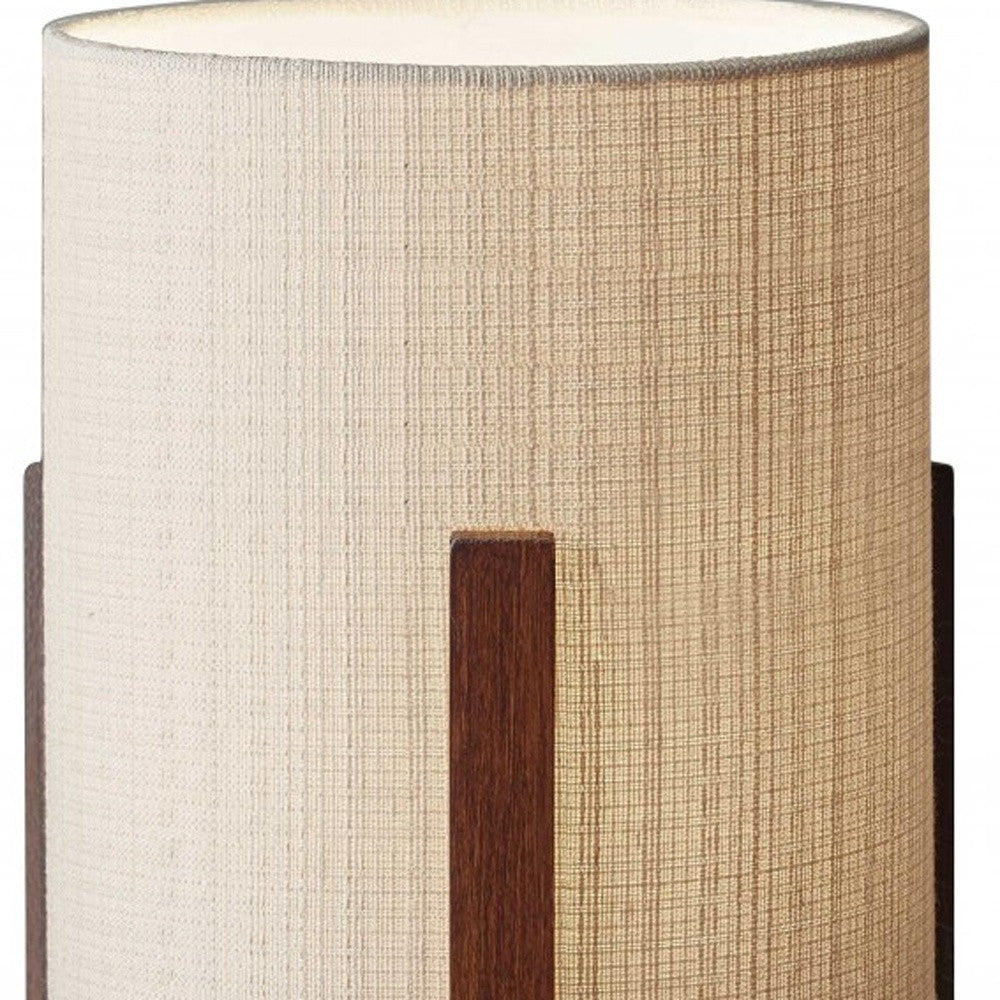 17" BROWN SOLID WOOD BEDSIDE TABLE LAMP WITH NATURAL CYLINDER SHADE - Varnish & Vibe