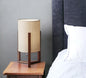 17" BROWN SOLID WOOD BEDSIDE TABLE LAMP WITH NATURAL CYLINDER SHADE - Varnish & Vibe
