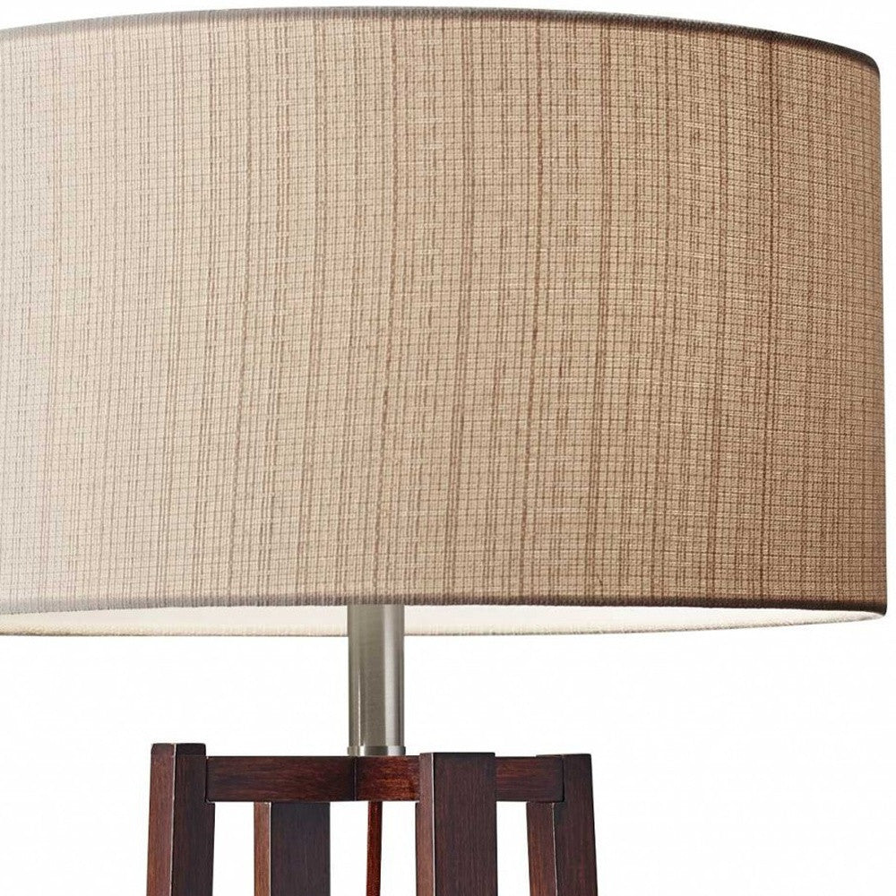 60" BROWN SOLID WOOD NOVELTY FLOOR LAMP WITH BEIGE FABRIC DRUM SHADE - Varnish & Vibe