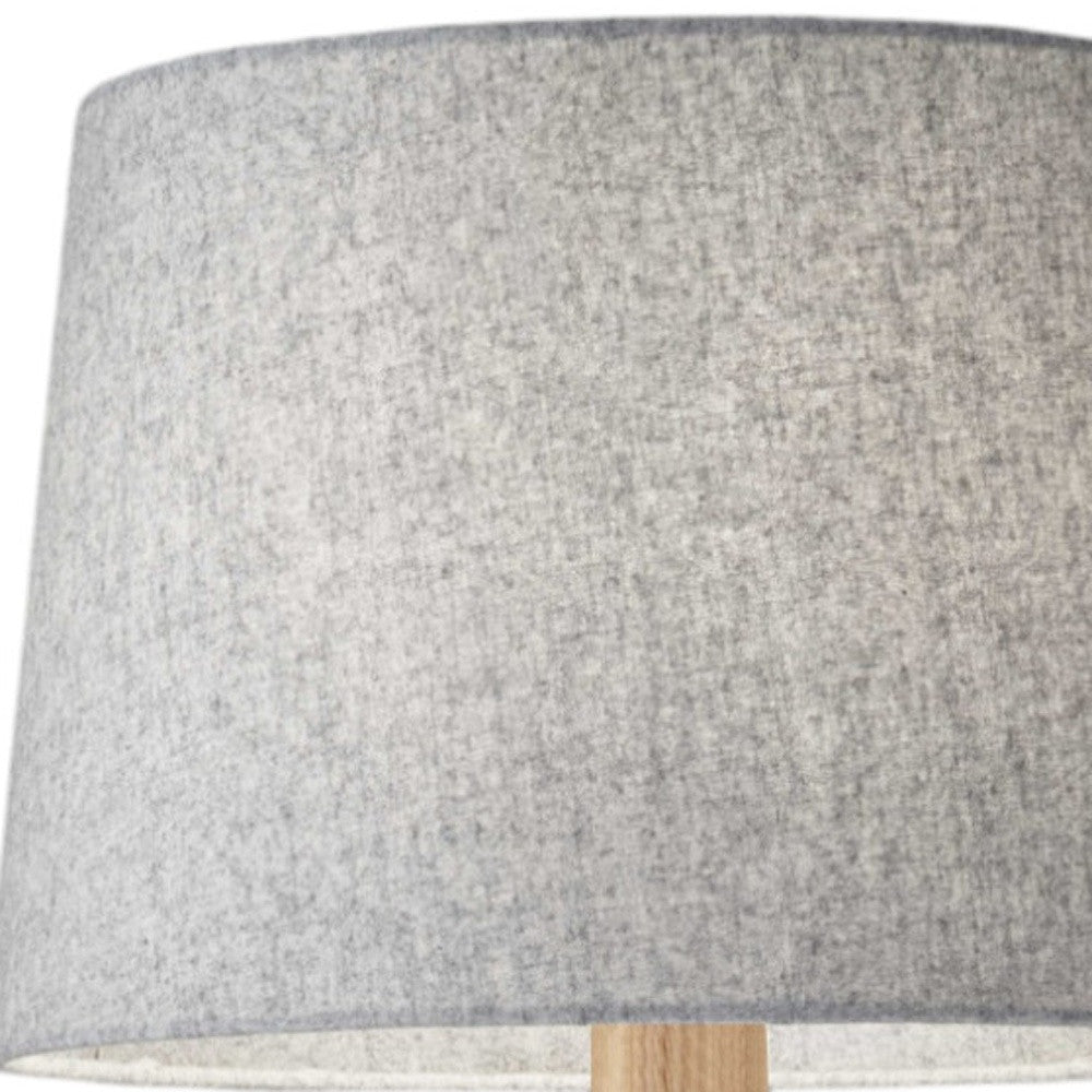 25" NATURAL SOLID WOOD TRIPOD TABLE LAMP WITH GRAY EMPIRE SHADE - Varnish & Vibe