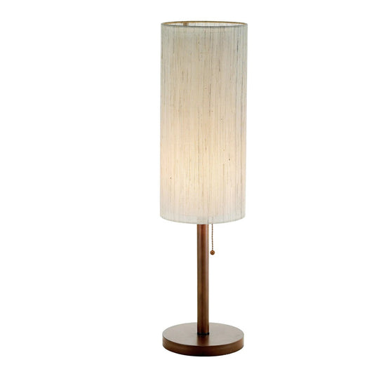31" WALNUT SOLID WOOD STANDARD TABLE LAMP WITH BEIGE SHADE - Varnish & Vibe