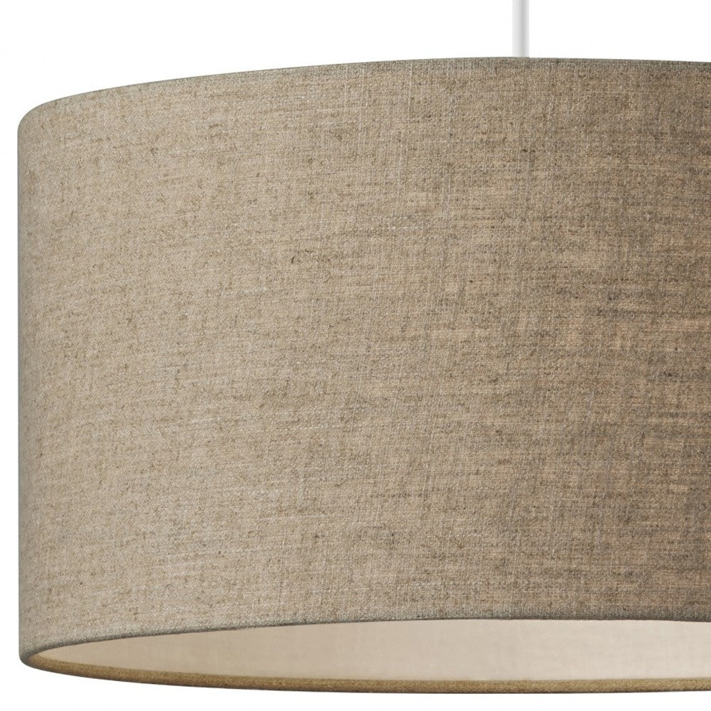 BURLAP FABRIC LIGHT BROWN ELECTRIC DRUM PENDANT LAMP