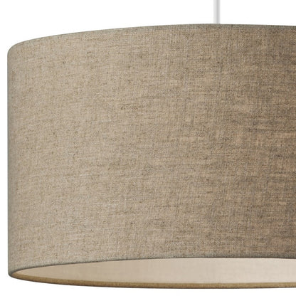 BURLAP FABRIC LIGHT BROWN ELECTRIC DRUM PENDANT LAMP