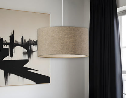 BURLAP FABRIC LIGHT BROWN ELECTRIC DRUM PENDANT LAMP