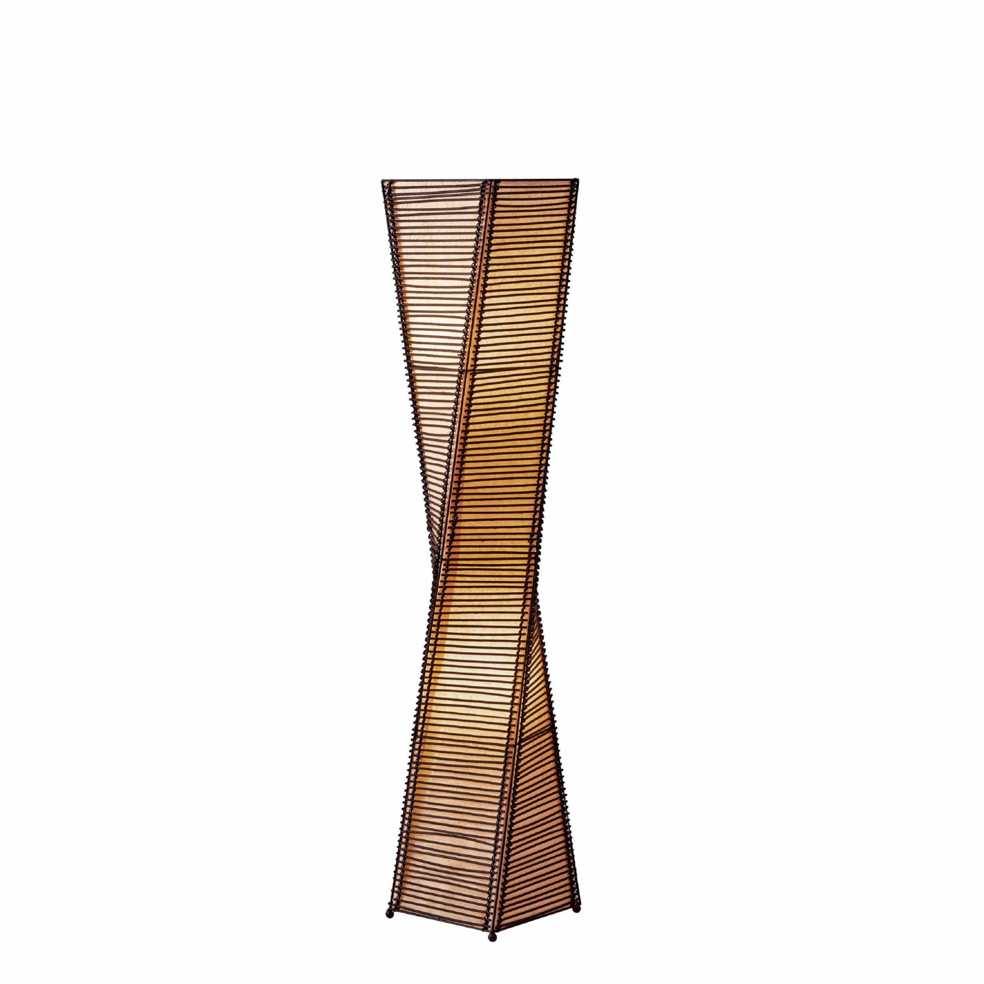 50" BLACK FLOOR LAMP WITH BLACK AND TAN TWISTED CYLINDER SHADE - Varnish & Vibe