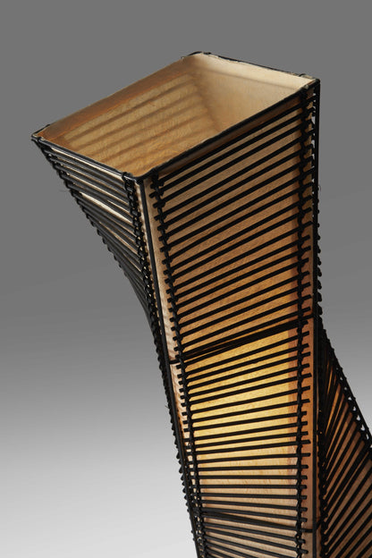 50" BLACK FLOOR LAMP WITH BLACK AND TAN TWISTED CYLINDER SHADE - Varnish & Vibe