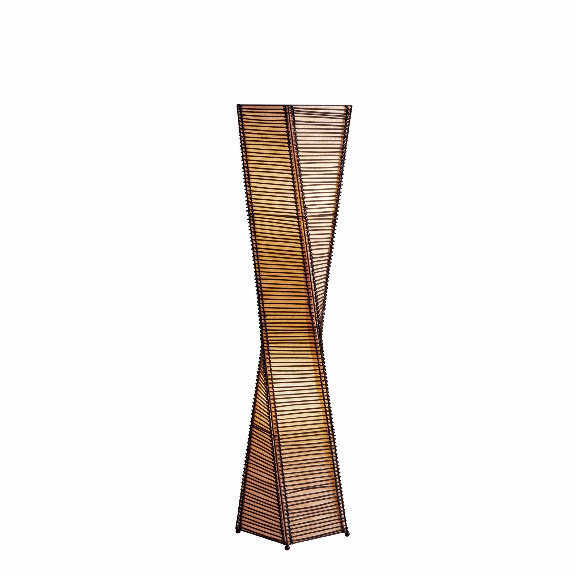 50" BLACK FLOOR LAMP WITH BLACK AND TAN TWISTED CYLINDER SHADE - Varnish & Vibe