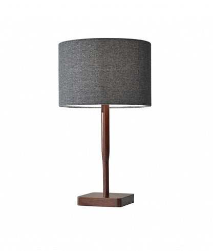 LAUREL 21" BROWN SOLID WOOD TABLE LAMP WITH DARK GRAY DRUM SHADE