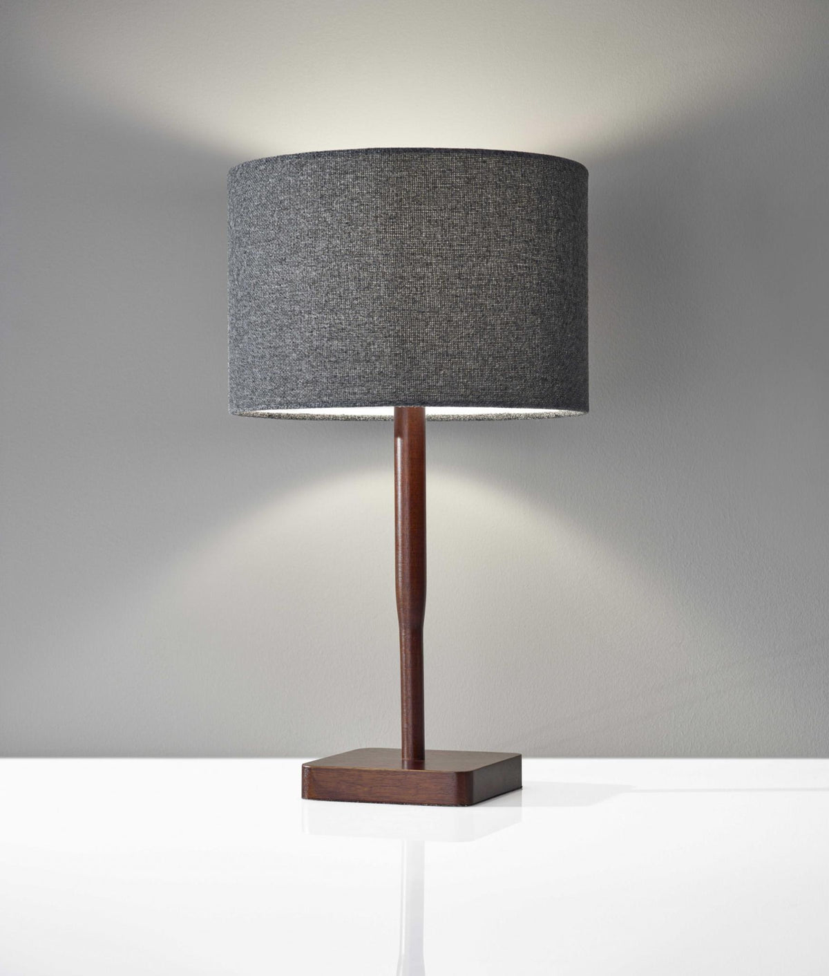 LAUREL 21" BROWN SOLID WOOD TABLE LAMP WITH DARK GRAY DRUM SHADE
