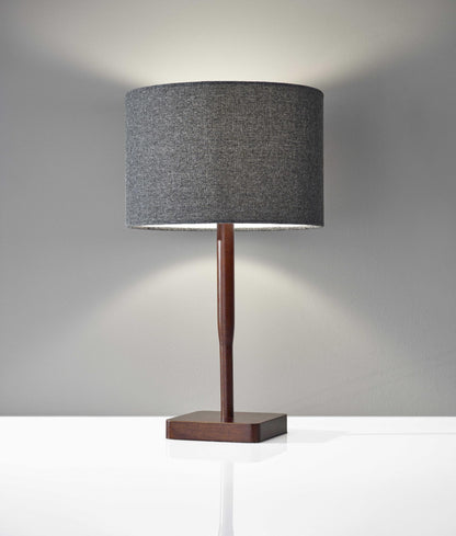 LAUREL 21" BROWN SOLID WOOD TABLE LAMP WITH DARK GRAY DRUM SHADE