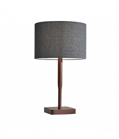 LAUREL 21" BROWN SOLID WOOD TABLE LAMP WITH DARK GRAY DRUM SHADE