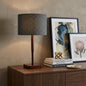 LAUREL 21" BROWN SOLID WOOD TABLE LAMP WITH DARK GRAY DRUM SHADE