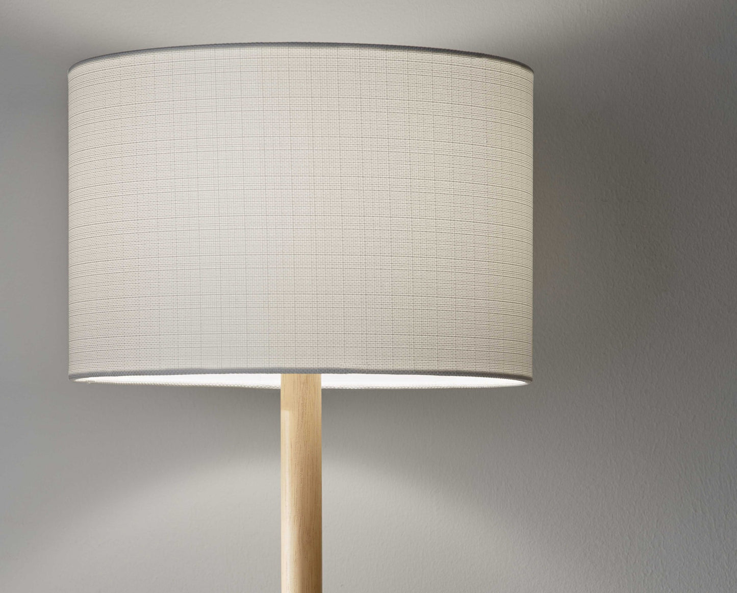 59" NATURAL SOLID WOOD FLOOR LAMP WITH WHITE LINEN DRUM SHADE - Varnish & Vibe