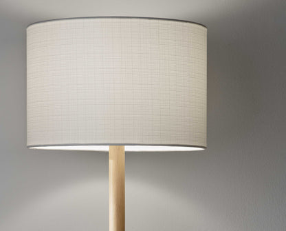 59" NATURAL SOLID WOOD FLOOR LAMP WITH WHITE LINEN DRUM SHADE - Varnish & Vibe