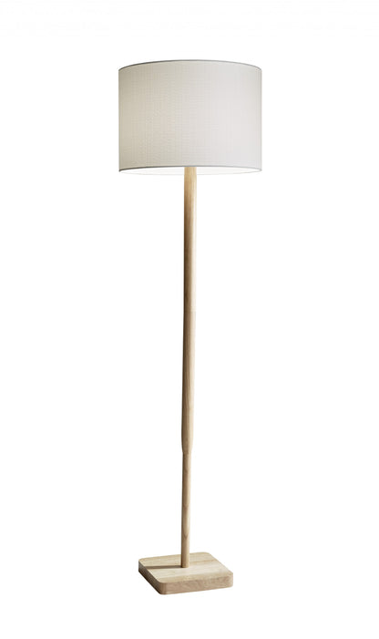 59" NATURAL SOLID WOOD FLOOR LAMP WITH WHITE LINEN DRUM SHADE - Varnish & Vibe