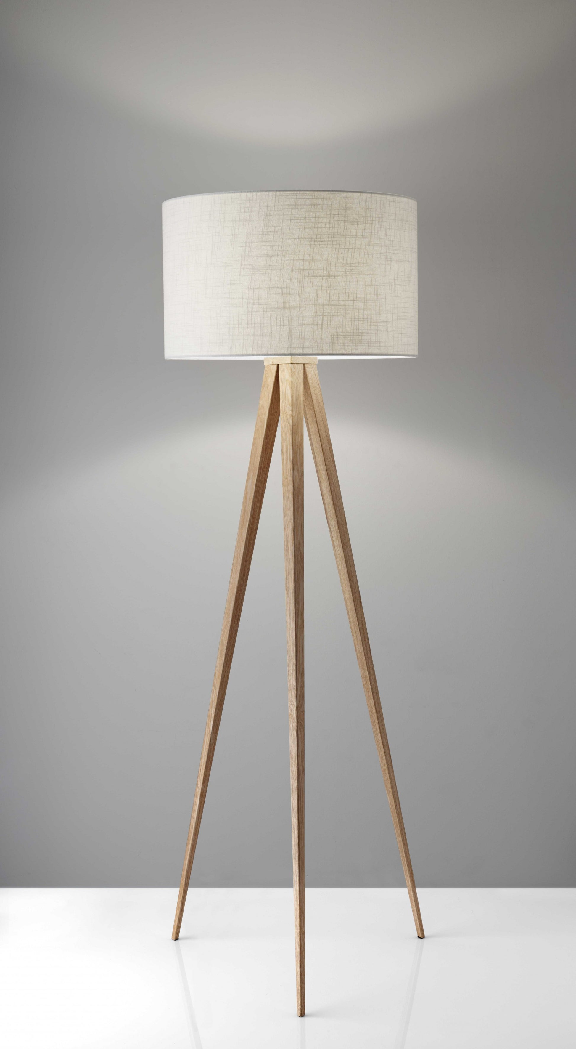 60" NATURAL METAL TRIPOD FLOOR LAMP WITH WHITE FABRIC DRUM SHADE - Varnish & Vibe