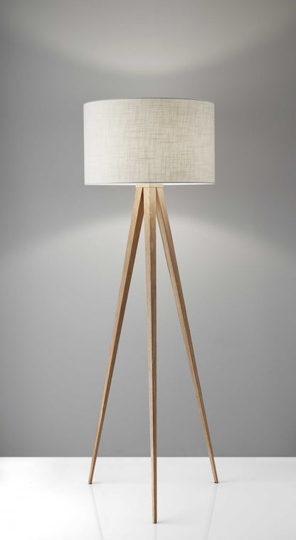 60" NATURAL METAL TRIPOD FLOOR LAMP WITH WHITE FABRIC DRUM SHADE - Varnish & Vibe