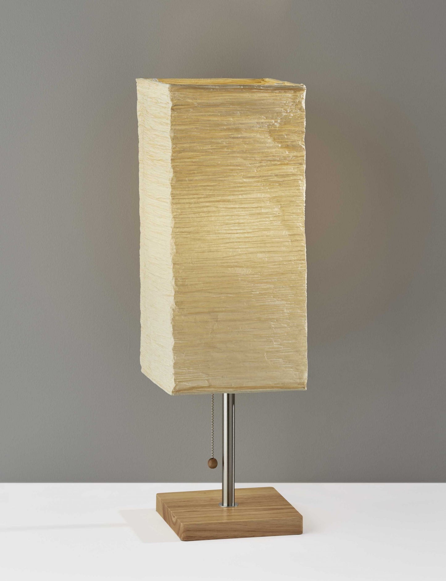 25" NATURAL SOLID WOOD AND SILVER METAL TABLE LAMP BEIGE PAPER SHADE - Varnish & Vibe