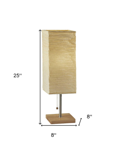 25" NATURAL SOLID WOOD AND SILVER METAL TABLE LAMP BEIGE PAPER SHADE - Varnish & Vibe