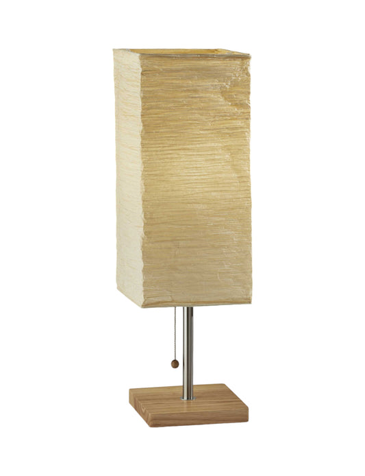 25" NATURAL SOLID WOOD AND SILVER METAL TABLE LAMP BEIGE PAPER SHADE - Varnish & Vibe