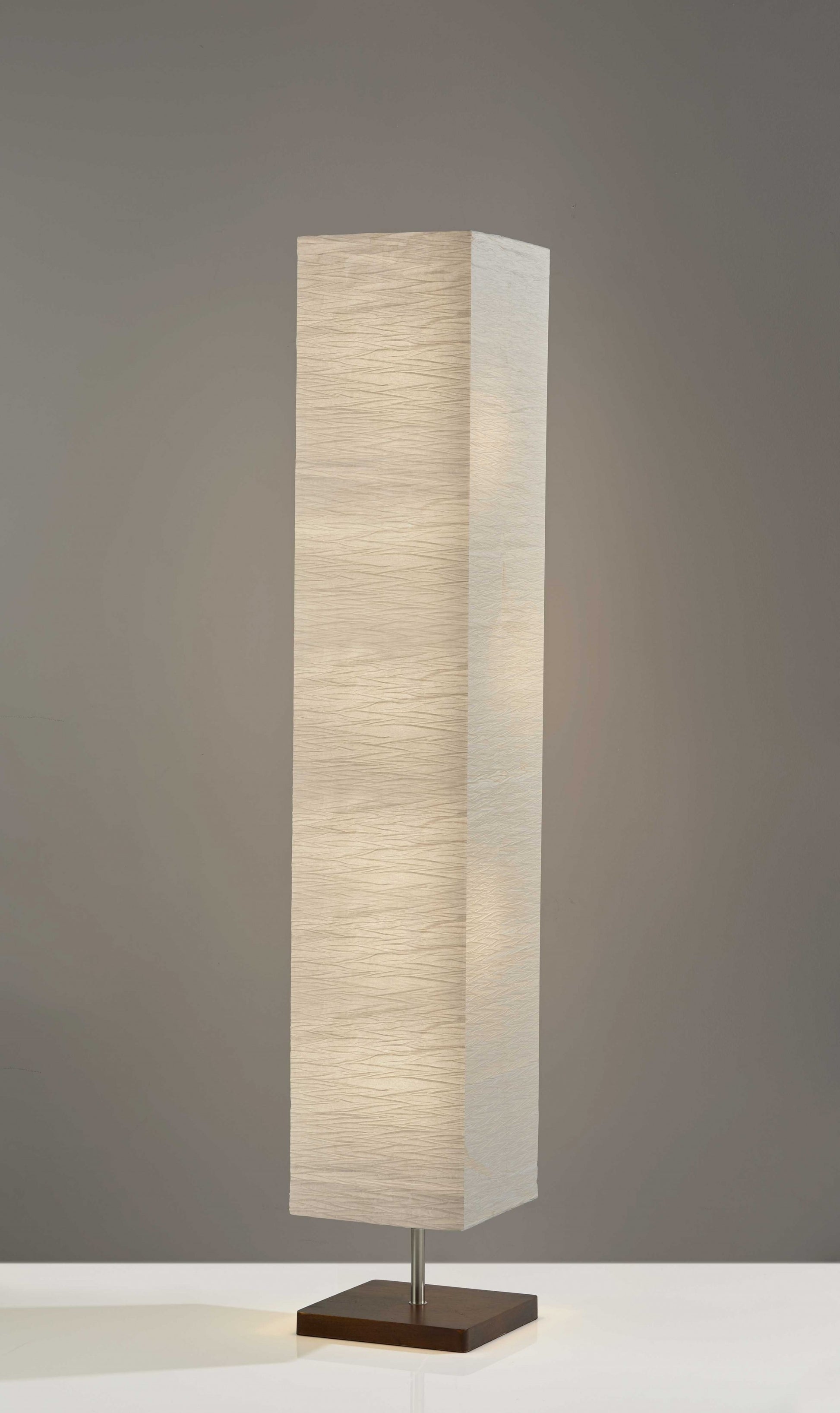 57" BROWN AND WHITE TWO LIGHT COLUMN FLOOR LAMP WITH WHITE PAPER RECTANGULAR SHADE - Varnish & Vibe