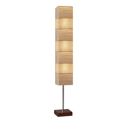 72" BROWN AND SILVER THREE LIGHT COLUMN FLOOR LAMP WITH BEIGE PAPER RECTANGULAR SHADE - Varnish & Vibe