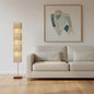 72" BROWN AND SILVER THREE LIGHT COLUMN FLOOR LAMP WITH BEIGE PAPER RECTANGULAR SHADE - Varnish & Vibe